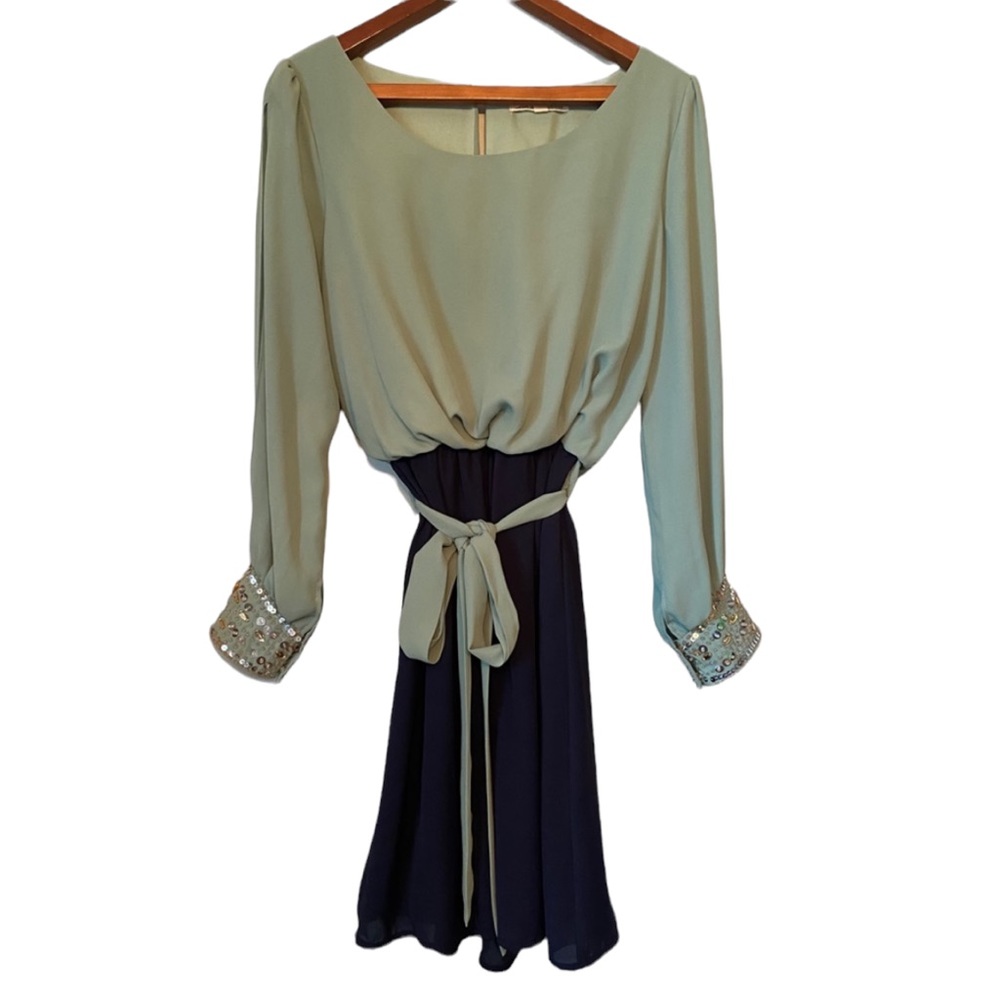 Hot & Delicious Green and Blue Long Sleeved Dress